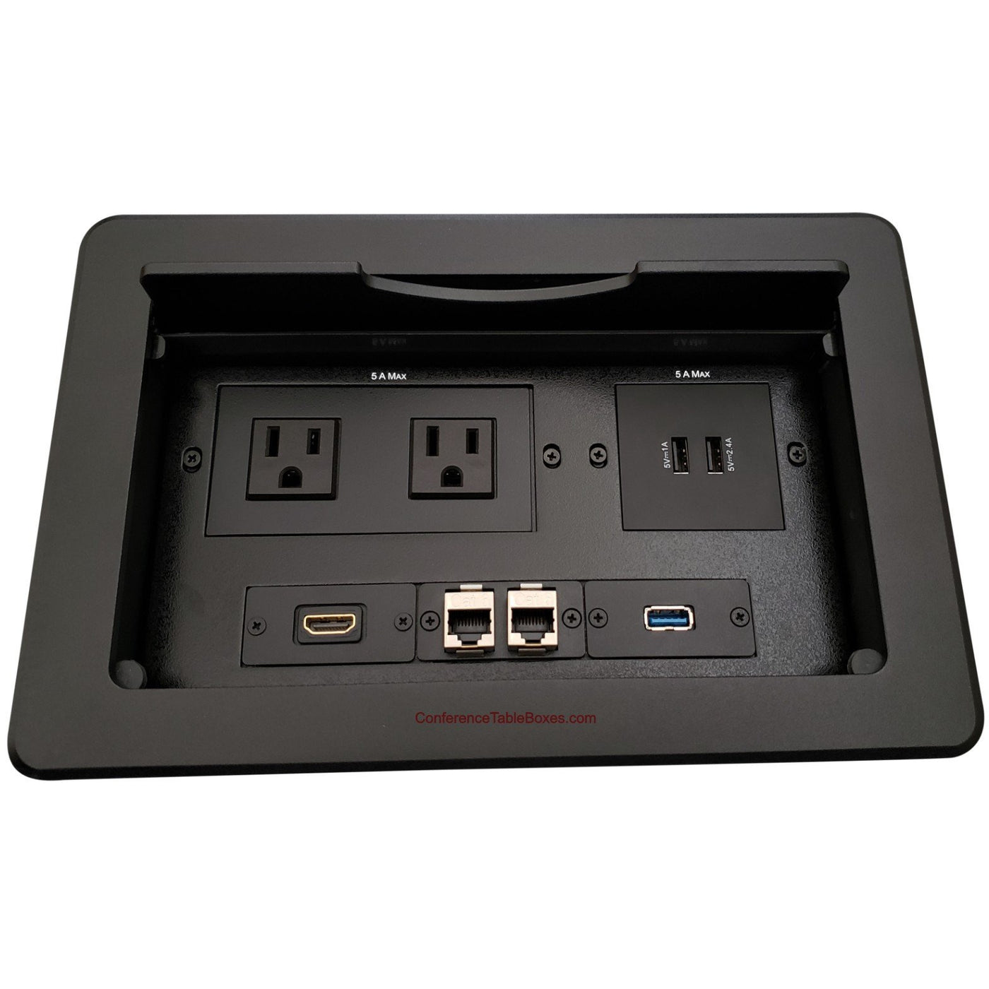 Lew Electric TBUS-10-B2 Conference Table Box 2 AC, 2 USB Charge, 1 HDMI, 1 USB, 2 Cat6, Black