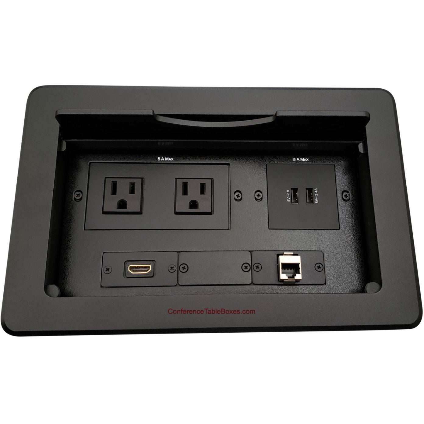 Lew Electric TBUS-10-B7 Conference Table Box, 2 Power, 2 Charging USB, 1 HDMI, 1 Cat6 - Black