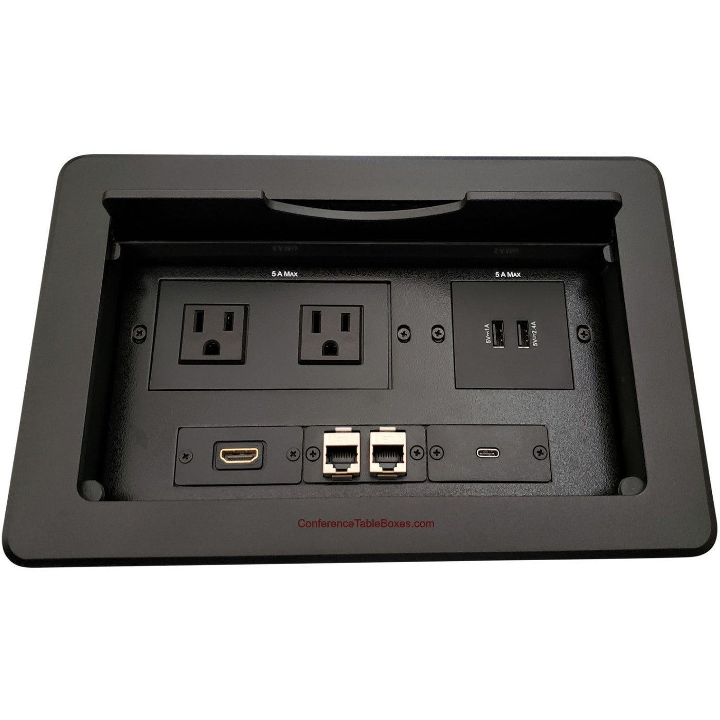 Lew Electric TBUS-10-B8 Table AV Box, 2 Power, 2 Charging USB, 1 HDMI, 2 Cat6, 1 USB-C - Black