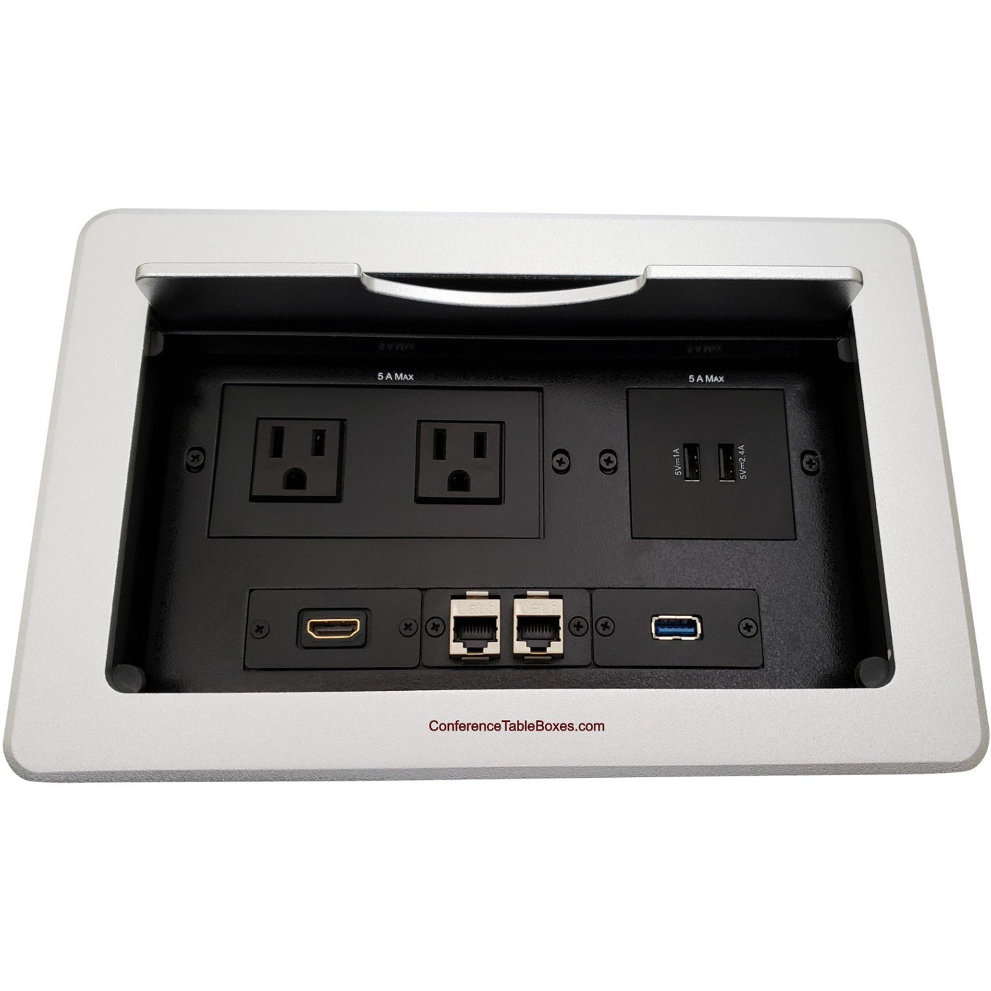 Lew Electric TBUS-10-S2 Conference Table Box 2 AC, 2 USB Charge, 1 HDMI, 1 USB, 2 Cat6 Silver