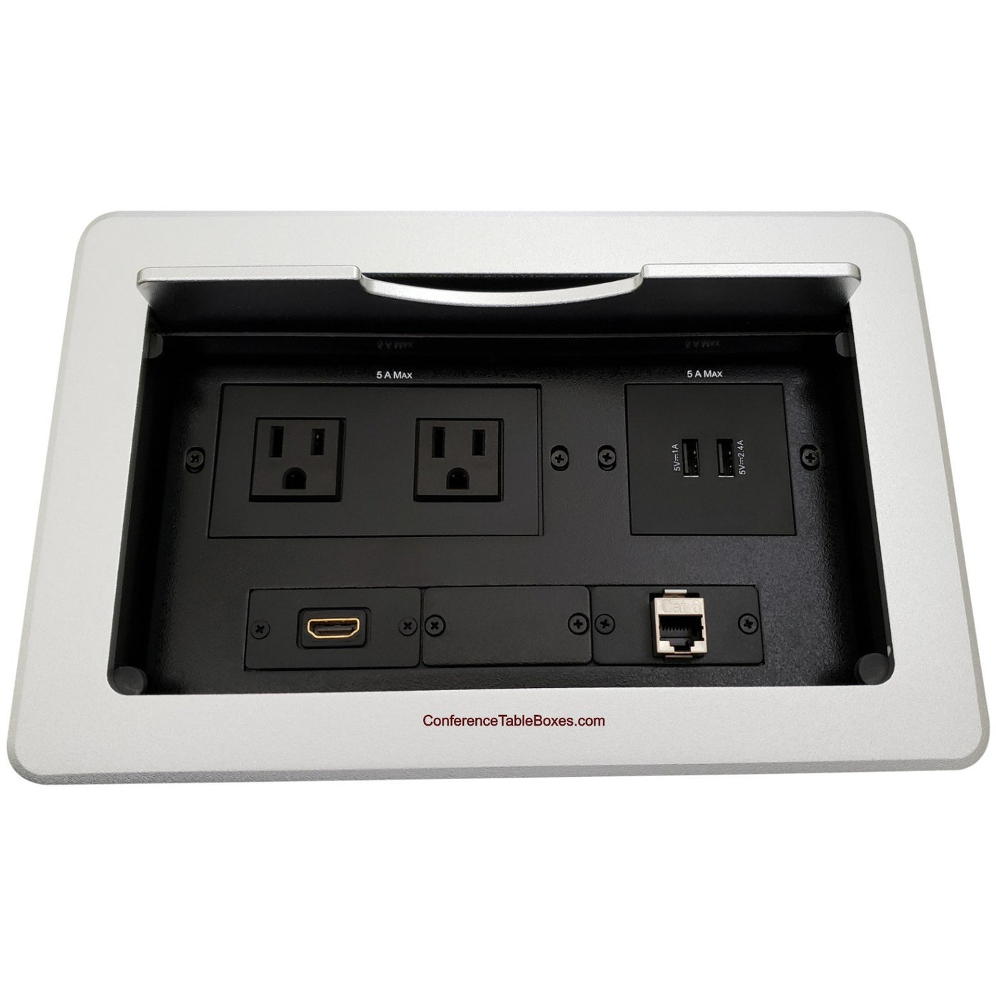 Lew Electric TBUS-10-S7 Conference Table Box, 2 Power, 2 Charging USB, 1 HDMI, 1 Cat6 - Silver