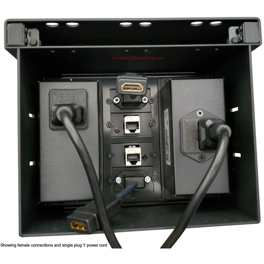 Lew Electric TBUS-1N-S4 Cable Well Table Box, 4 Power, 2 Charging USB, 4 Cable Holes - Silver