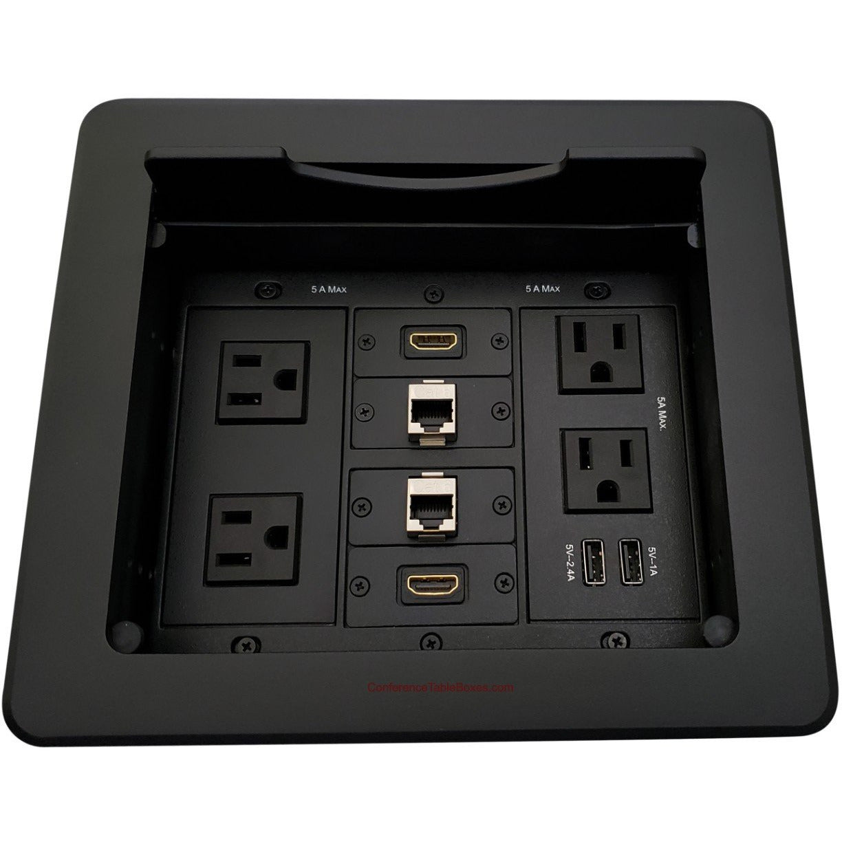 Lew Electric TBUS-1N-B1 Cable Well Table Box, 4 Power, 2 Charging USB, 2 HDMI, 2 Cat6 - Black