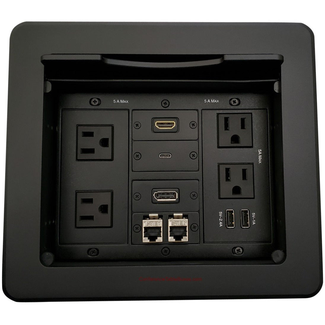 Lew Electric TBUS-1N-B8 2 Power, 2 Charging USB, 1 HDMI, 1 DisplayPort, 1 USB-C, 2 Cat6, Black