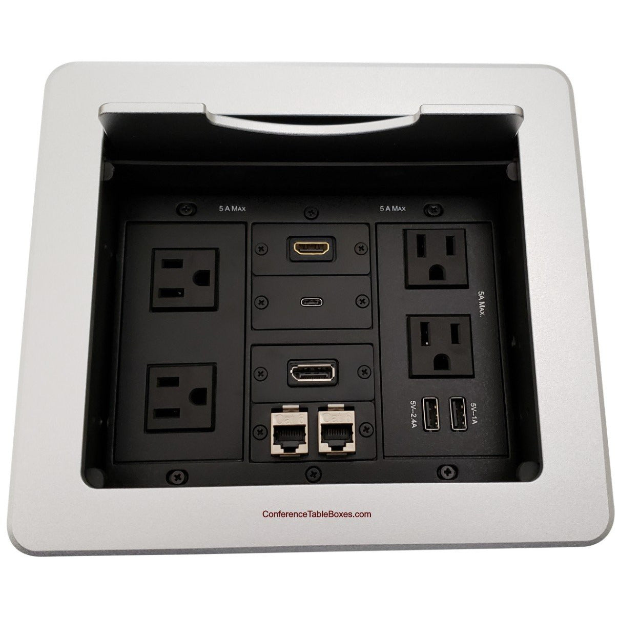 Lew Electric TBUS-1N-S8 2 Power, 2 Charging USB, 1 HDMI, 1 DisplayPort, 1 USB-C, 2 Cat6, Silver