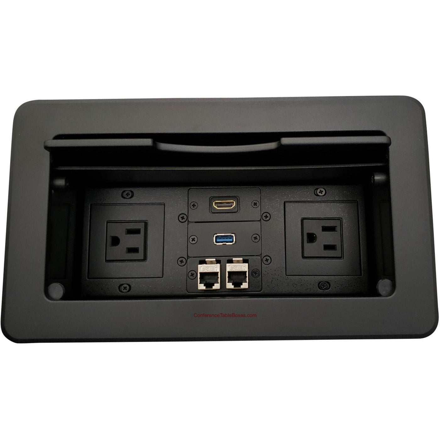 Lew Electric TBUS-6-B2 Conference Table Connectivity Box 2 Power, 1 HDMI, 1 USB, 2 Data - Black