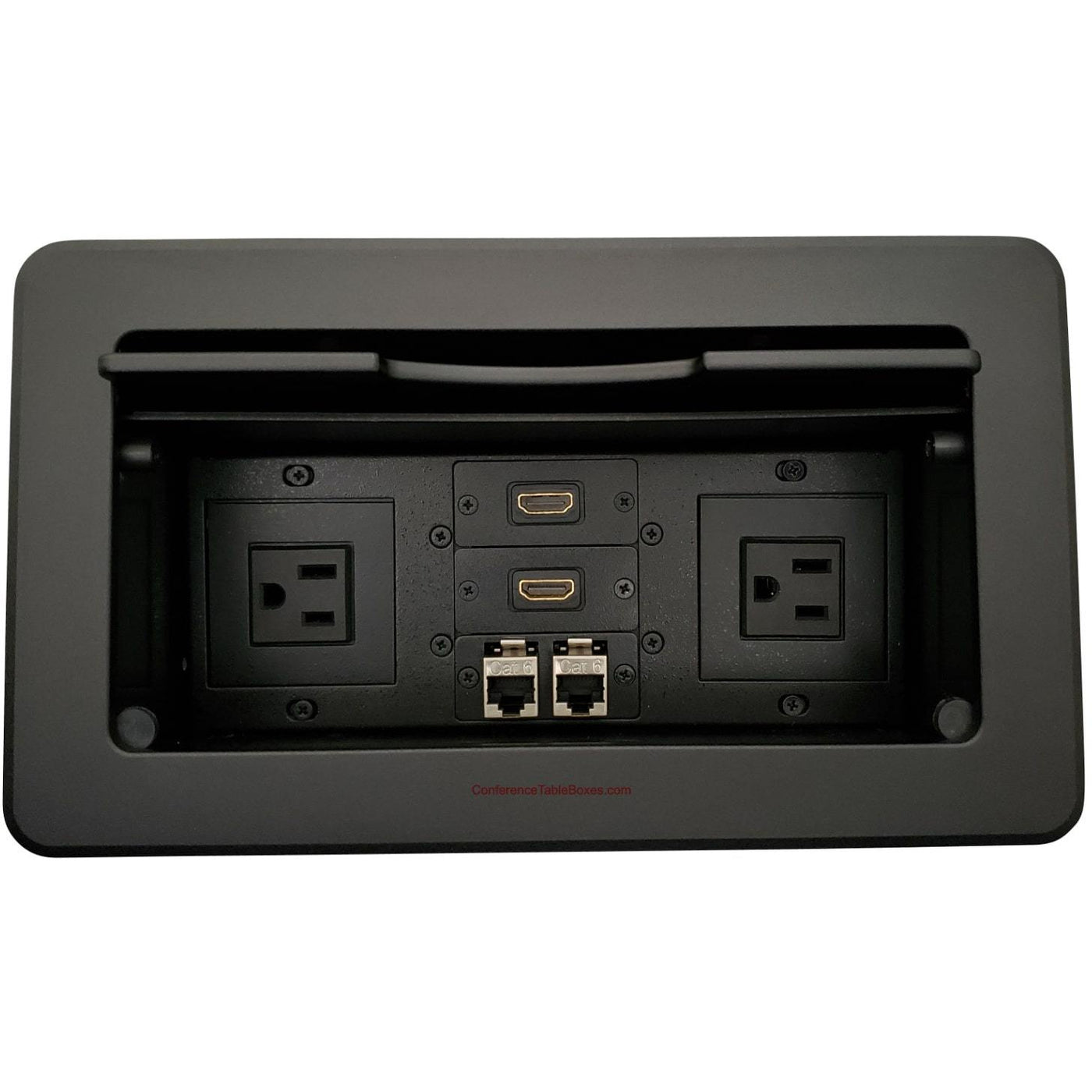 Lew Electric TBUS-6-B3 Conference Table Cable Cubby, 2 Power, 2 HDMI, 2 Data Ports, Black