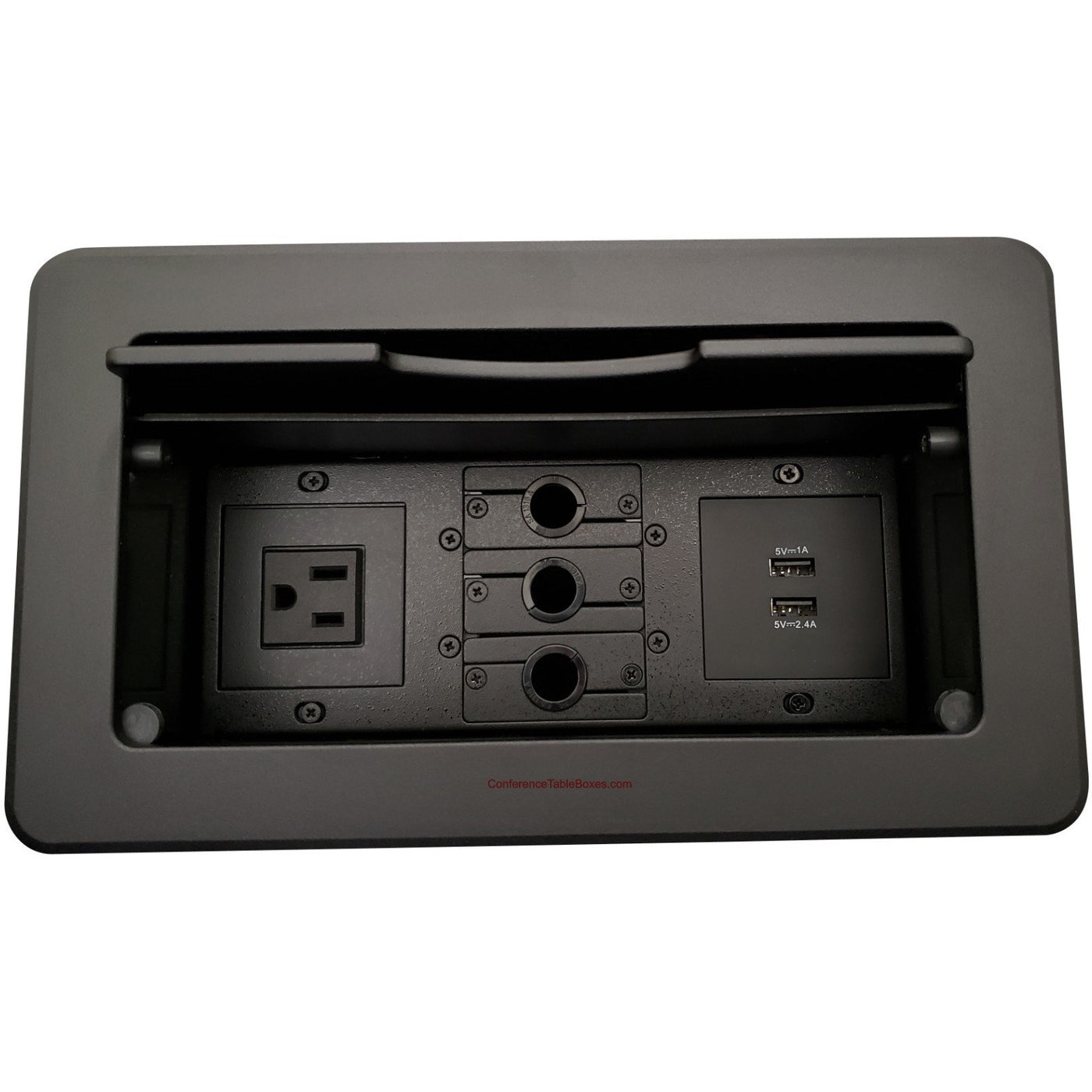 Lew Electric TBUS-6-B4 Conference Table Box 1 Power, 2 Charging USB, 3 Grommet Holes - Black