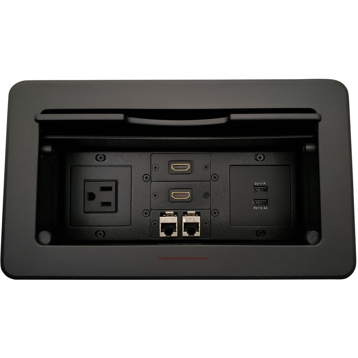 Lew Electric TBUS-6-B5 Conference Table Box, 1 Power, 2 Charging USB, 2 HDMI, 2 Data - Black