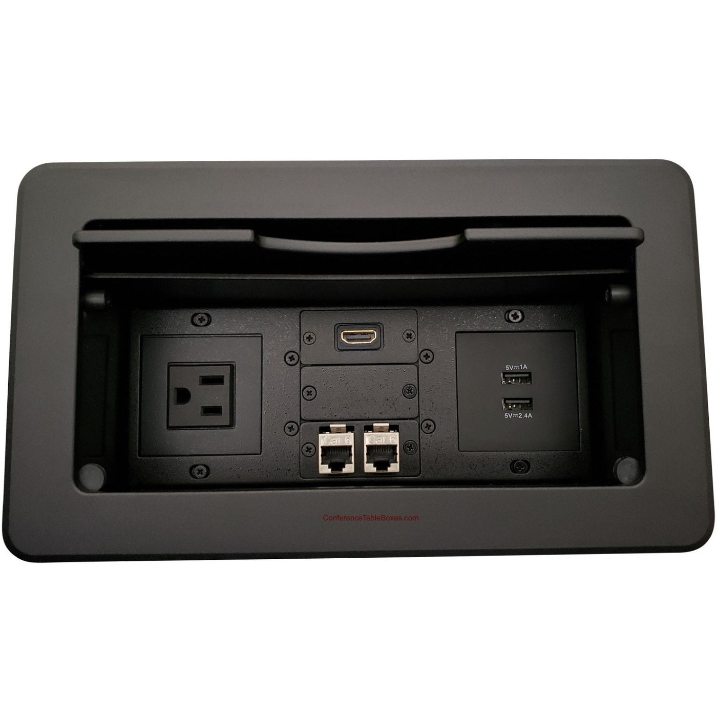 Lew Electric TBUS-6-B6 Conference Table Box, 1 Power, 2 Charging USB, 1 HDMI, 2 Data - Black