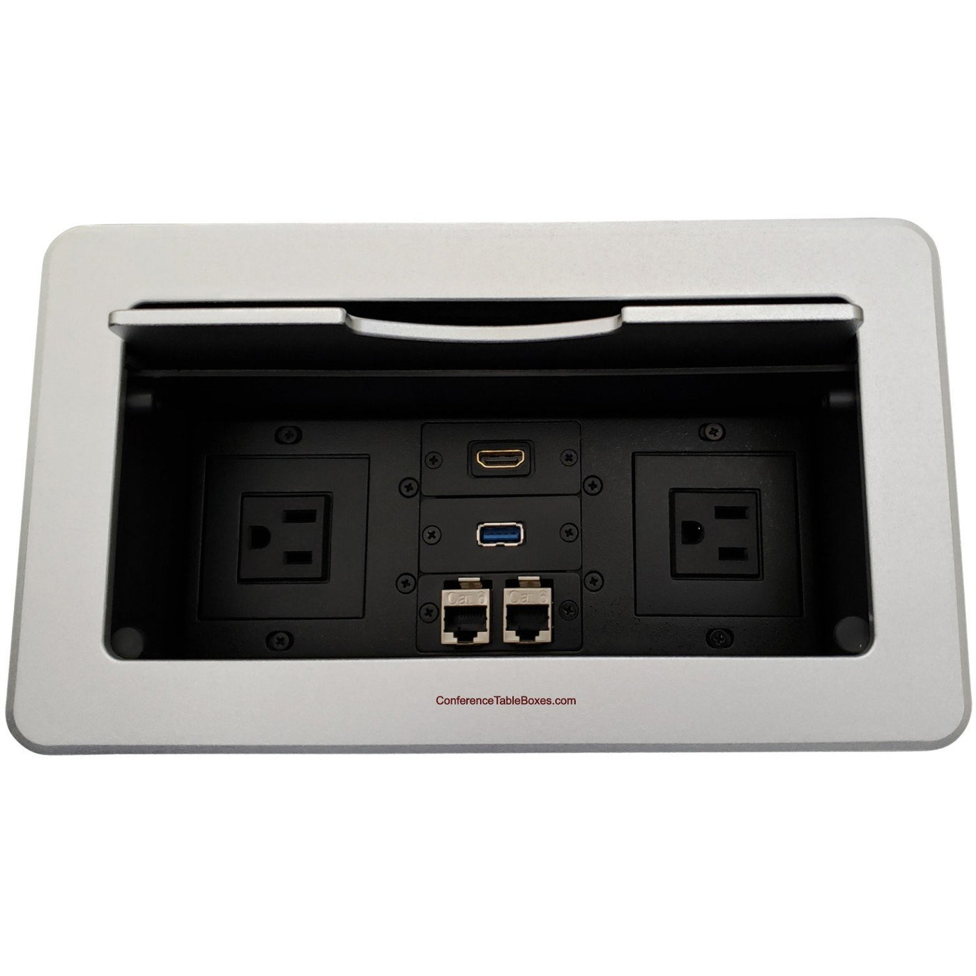 Lew Electric TBUS-6-S2 Conference Table Connectivity Box 2 AC, 1 HDMI, 1 USB, 2 Data - Silver