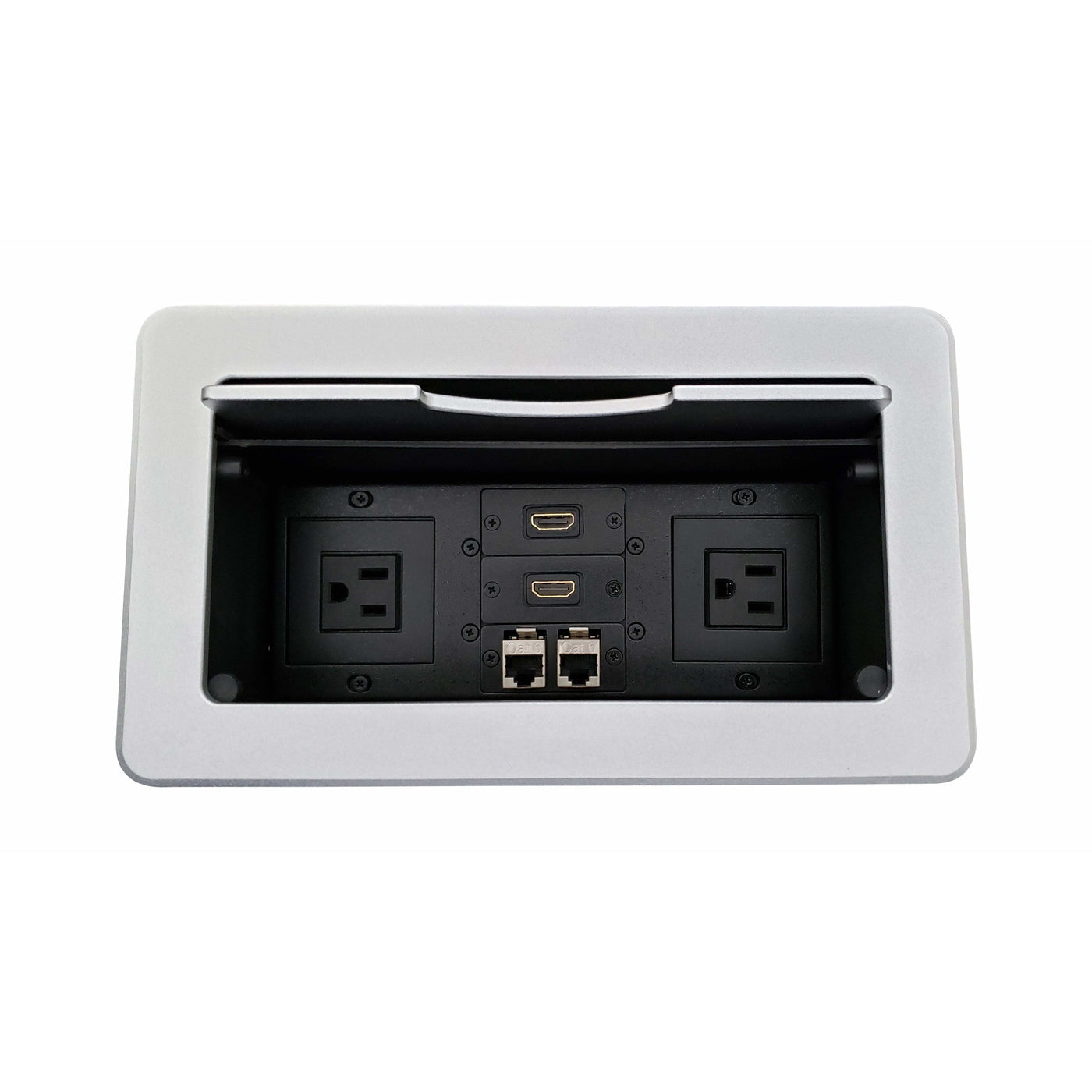 Lew Electric TBUS-6-S3 Conference Table Cable Cubby, 2 Power, 2 HDMI, 2 Data Ports, Silver