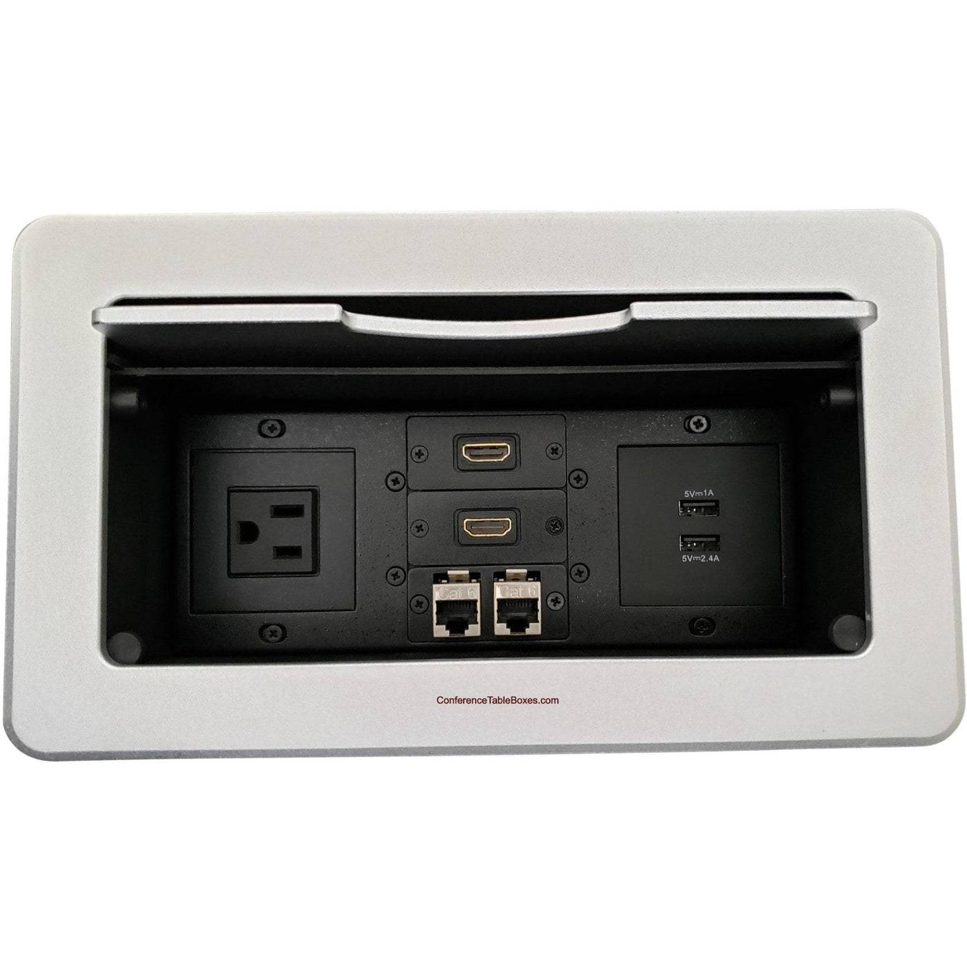 Lew Electric TBUS-6-S5 Conference Table Box, 1 Power, 2 Charging USB, 2 HDMI, 2 Data - Silver