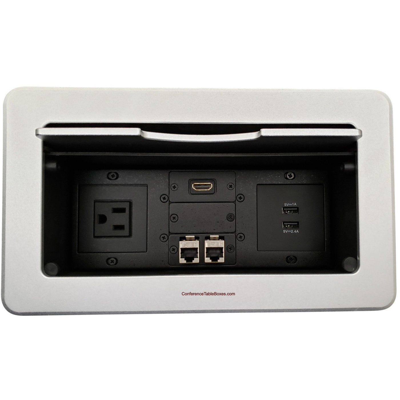 Lew Electric TBUS-6-S6 Conference Table Box, 1 Power, 2 Charging USB, 1 HDMI, 2 Data - Silver