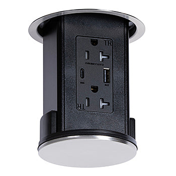 Lew Electric UCPDR20ACD-SS Under Cabinet Kitchen Pop Down 20A Outlet & USB Charging - Stainless