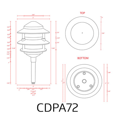 ABBA CDPA72 3 - Tier Pagoda Aluminum LED Path Light - Sonic Electric