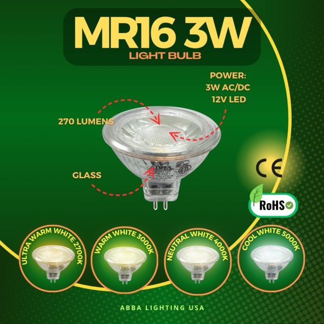 ABBA MR16 3W 12V Dimmable LED Light Bulb - Sonic Electric