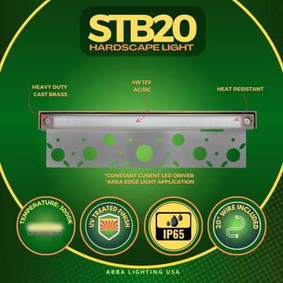 ABBA STB20 12V 4W Integrated Brass Hardscape Edge Light - 270 Lumens, 3000K, Warm White - Sonic Electric