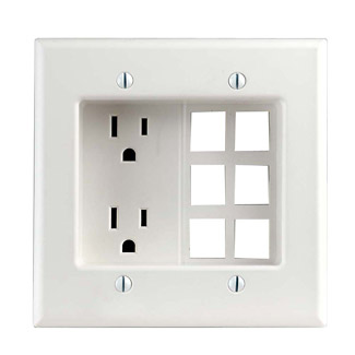 Leviton 690-W 2-Gang Recessed Device with Duplex Outlet/Receptacle and 6 Quickport Plate, White