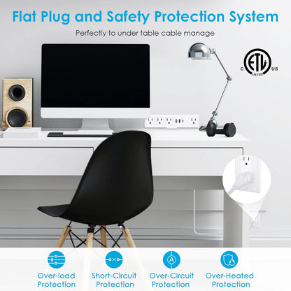 Desk Clamp Power Strip with USB - C PD & USB - A QC 3.0, Surge Protector, 6FT, 1200J, 125V - Sonic Electric