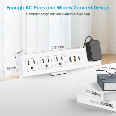 Desk Clamp Power Strip with USB - C PD & USB - A QC 3.0, Surge Protector, 6FT, 1200J, 125V - Sonic Electric