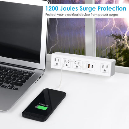 Desk Clamp Power Strip with USB - C PD & USB - A QC 3.0, Surge Protector, 6FT, 1200J, 125V - Sonic Electric