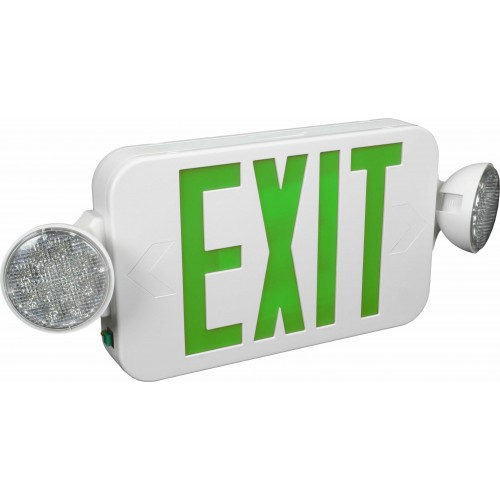 Orbit EECLM-LED-W-G Micro Two Round Head LED Emergency & Exit Combination, White Housing, Green Letters 