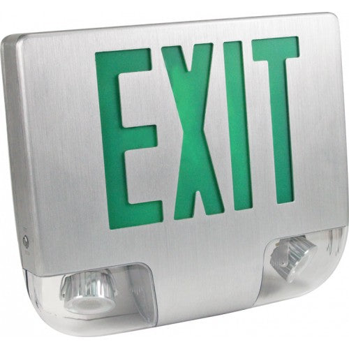 Orbit EESLA-LED-A-A-2-G LED Die-Cast AL Emergency & Exit Combination, Aluminum Housing, Aluminum Faceplate, 2 Face, Green Letters 