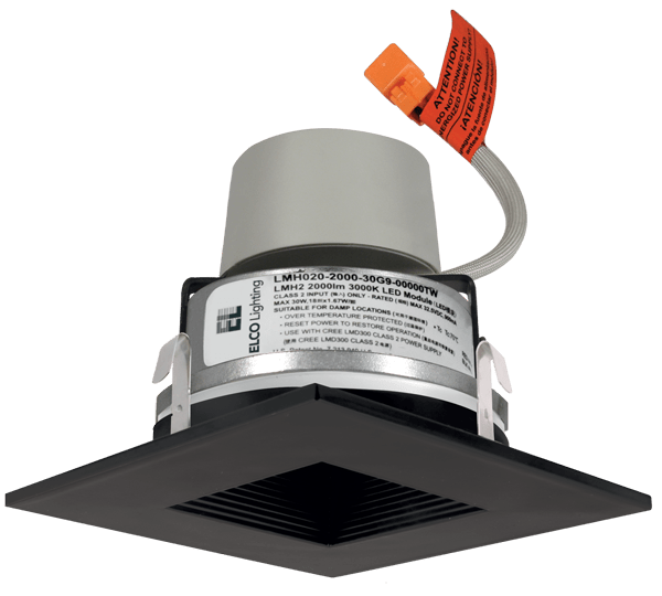 Elco Lighting E415R0830BB 4" LED Module & Driver with Square on Square Baffle Trim, 850lm, 3000K CCT, 2 Gen, Beam Angle 60° - Black Finish - Sonic Electric