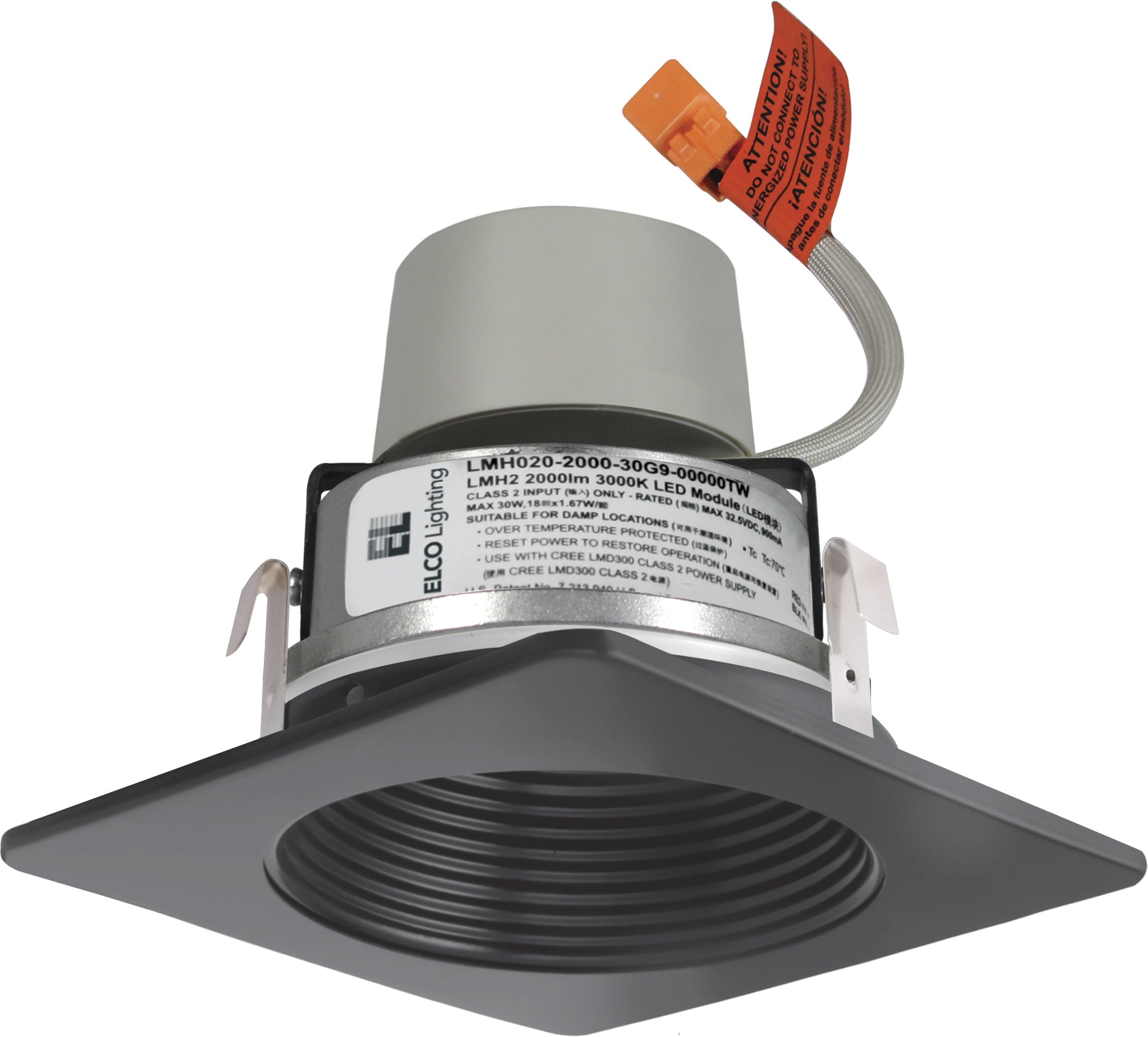 Elco Lighting E424R08SDBB 4" LED Module & Driver with Square Baffle Trim, 11.4W, 850lm, Sunset CCT, Triac/ELV Dimming - Black Finish - Sonic Electric