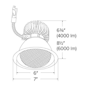 Elco Lighting E611L4035W2 6" LED Light Engine with Wall Wash Trim, 36.8W, 3500K, 4000lm, Beam Angle 60° - White Finish - Sonic Electric