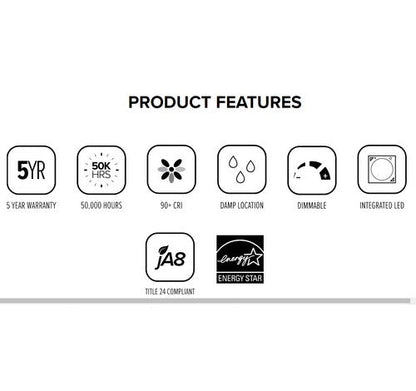 ELCO Lighting EL44630W 9W 4" LED Square Adjustable Gimbal Insert 3000K - White Finish - Sonic Electric