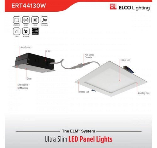 ELCO Lighting ERT44130BZ 9W 4" Ultra Slim LED Square Panel Light 3000K, 535lm - Brown Finish - Sonic Electric