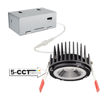 Elco Lighting ERT4L10CT5 4" LED Round Elm Downlight with 5 - CCT Switch, 1000lm - Black Finish - Sonic Electric