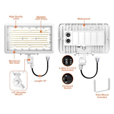 Envision LED - FL - 3P100 - TRI - WH - KNYK - PC, 120 - 277V, Mini Area Floodlights XS - Line - White - Sonic Electric