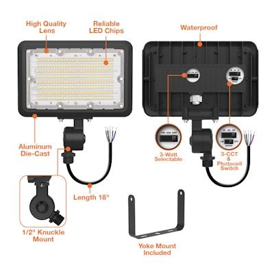 Envision LED - FL - 3P60 - TRI - BL - KNYK - PC - 40W - 30K, 120 - 277V, Mini Area Floodlights XS - Line - Black - Sonic Electric