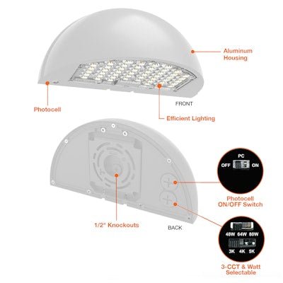 Envision LED - WPFC - SC - 3P80 - TRI - WH - PC, 120 - 347V, Semi - Circle Full Cut Off Wall Pack CIRCLE - Line - White - Sonic Electric