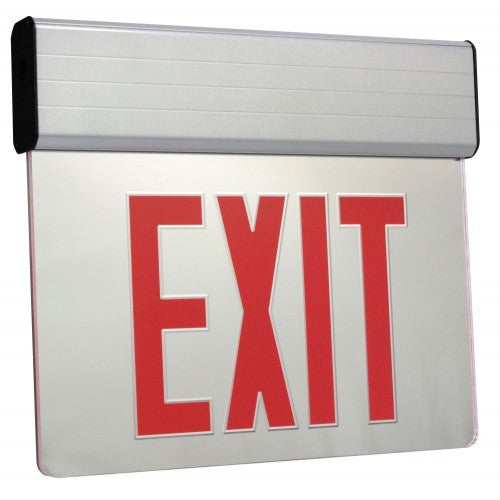 Orbit ESSE-A-1-R-EB LED Surface Edgelit Exit Sign, Aluminum Casing, 1 Face, Red Letters, Battery Back-Up 