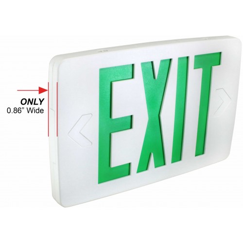 Orbit EST-W-G-EB Thin LED Exit Sign, White Housing, Green Letters, 2 Face, Battery Back-Up