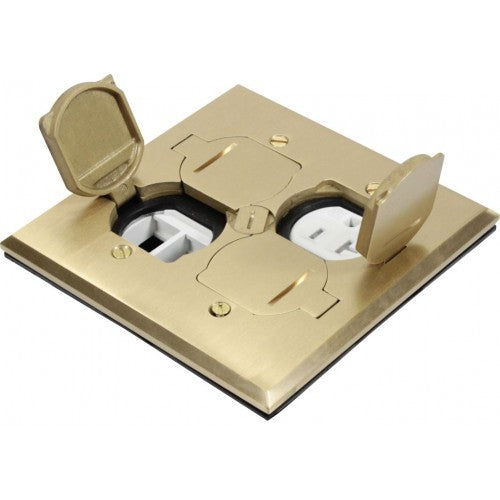 Orbit FLB-DL-C-BR Floor Box Flip Type Square Plate Cover With Receptacle, Tamper Resistant & 4 Low-Voltage, Cover Only - Brass