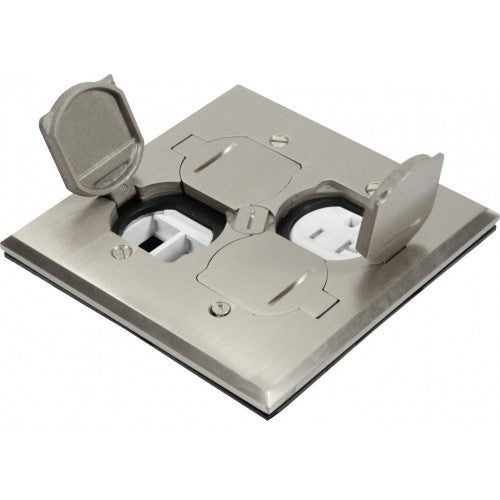 Orbit FLB-DL-C-SS Floor Box Flip Type Square Plate Cover With Receptacle, Tamper Resistant & 4 Low-Voltage, Cover Only - Stainless Steel