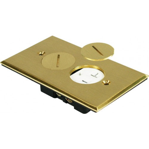 Orbit FLB-R1G-C-BR Floor Box Round 1-Gang Cover Only With Duplex Receptacle, Tamper Resistant - Brass