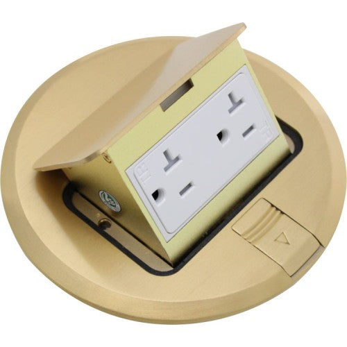 Orbit FLBPU-D-R-C-BR Floor Box Round Pop-Up Cover Only With Duplex Receptacle, Tamper Resistant - Brass