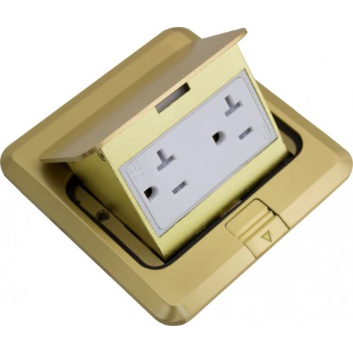 Orbit FLBPU-D-S-C-BR Floor Box Square Pop-Up Cover Only With Duplex Receptacle, Tamper Resistant - Brass