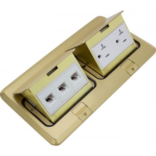 Orbit FLBPU-DL-C-BR Floor Box Pop-Up Cover Only With Duplex Receptacle, Tamper Resistant & 4 Low-Voltage - Brass