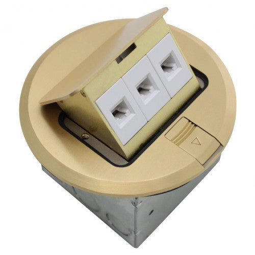 Orbit FLBPU-L-R-BR Floor Box Pop-Up With Low Voltage (RJ45), Round Cover - Brass