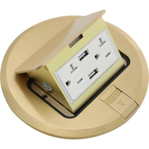 Orbit FLBPU-DU-R-C-BR Floor Box Pop-Up Round Tamper Resistant & 2 USB Ports With 5VDC, Cover Only - Brass