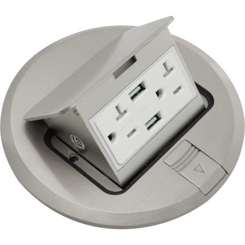 Orbit FLBPU-DU-R-C-SS Floor Box Pop-Up Round Tamper Resistant & 2 USB Ports With 5VDC, Cover Only - Stainless Steel