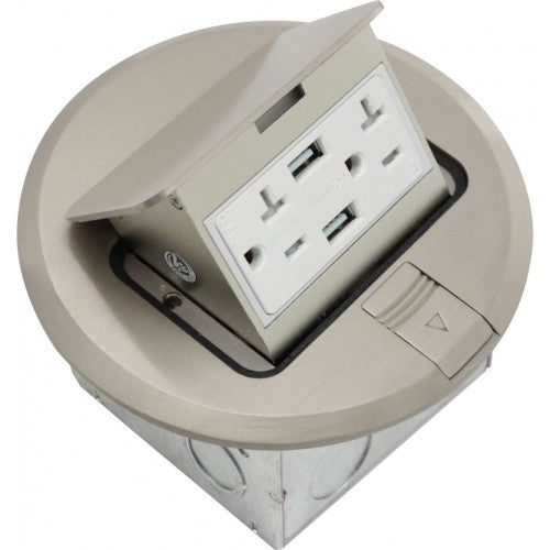 Orbit FLBPU-DU-R-SS Floor Box Pop-Up Round Receptacle, Tamper Resistant & 2 USB Ports With 5VDC - Stainless Steel