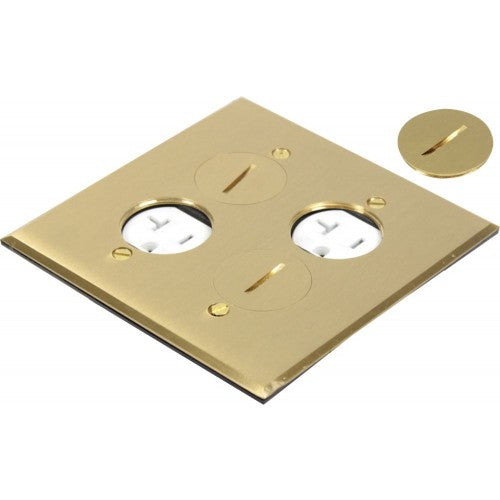 Orbit FLB-R2G-DD-C-BR Floor Box Round Plug Square Plate Cover With 2- Receptacle, Tamper Resistant , Cover Only - Brass